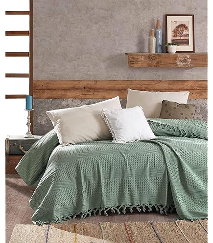 Wohnwohl Sprei van katoen, wafelpiqué, lichte zomerdeken van 100% katoen, luchtige plaid, veelzijdig inzetbaar, onderhoudsvriendelijk, 150 x 200 cm, kleur: groen