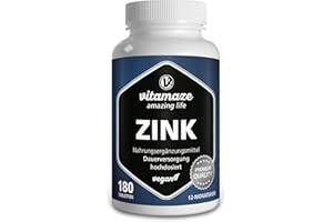 VITAMAZE - AMAZING LIFE Vitamaze® Zinc Tabletas, 25 mg por Dia, 180 Pastillas Vegano para 12 Meses, la Mejor Biodisponibilidad, Natural Pura Suplemento Alimenticio sin Aditivos Innecesarios, Calidad Alemana