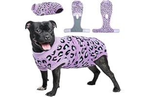 Kuoser Traje de recuperación quirúrgica para perro, camisa de recuperación impresa de leopardo para mascotas, alternativa de cuello electrónico y cono, evita lamer mamelucos de perro