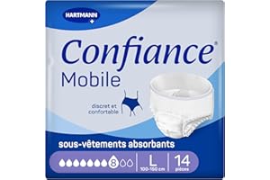 Confiance Mobile - Slips Absorbants pour Hommes et Femmes - Niveau d'Absorption- 8 gouttes (Fuites Urinaires Importantes) - Discrets et efficaces - pH Neutre à la Peau - Taille L - 14 Unités