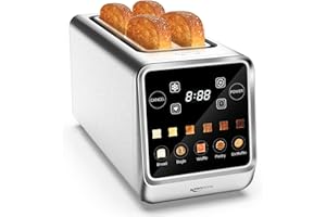 Keenstone Toaster 4 Slice, Digital Smart Toaster with TouchScreen, Memory Function, Single Slot Toasting, Timer, Reheat & Defrost for Bagels, Bread, Waffles, Muffin, Stainless Steel Kitchen Essentials
