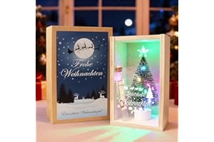 Anruzon Weihnachten Geschenke, Frohe Weihnachten Holzbox, Geldgeschenk, Mini Weihnachtsbaum mit LED Beleuchtung, Kreative Weihnachtsdeko, Weinachts Geschenkbox, Winter Deko