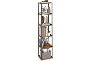 VASAGLE Superfast Toolless Assembly, 6-Tier Storage Shelf, Standing Shelving Unit, 38 x 23.8 x 173.4 cm, Living Room, Bedroom, Kitchen, Rustic Brown and Ink Black LLS136K01