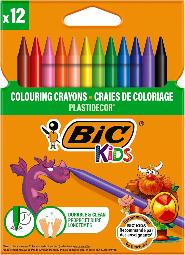 BIC Plastidecor Elleri Kirletmeyen Pastel Boya, 12'li Kutu, Elleri Boyamaz, 30 Aydan Büyük Çocuklar İçin İdeal