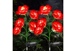 eaaerr Lumières Solaires de Jardin Décoratives Extérieures, 2 Pièces Lampes solaires Avec 10 fleurs de roses, étanches Lumiere Solaire Exterieu pour jardin, buissons, pelouse, clôtures (rouge)