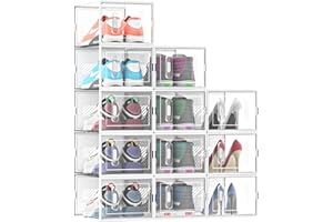 MYHMCT Shoe Storage Boxes,12 pcs Shoe Boxes Clear Stackable Shoe Organizer for Closet, Fit up to UK 9.5 (White)