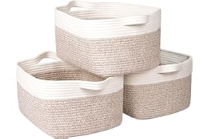 Univivi 3 Pack Storage Baskets for Shelves, Rope Basket for Towel Storage, White Bathroom Storage Basket, Woven Blanket Basket for Living Room, Shoe Basket, Baby Storage Basket, White