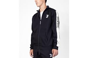 HERMET Juventus, Blusa Homewear in Felpa Garzata, Abbigliamento da Casa, Bianco e Nero con Logo della Juventus, in Cotone, Full Zip