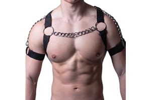Yctze Hombres Chest Harn Tightn PU Metal Chain Top Chest Suspender para Jugar Fiesta Punk Body St F Body Harn Negro