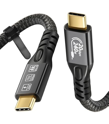 thumbnail image 2 of Vszerda 6.6ft USB-C To USB-C Monitor Cable - 80Gbps Data Transfer, Dual 8K HD Display, 240W Charging, Compatible With Thunderbolt 5/4/3 2 of 10