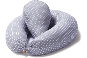 Niimo Coussin de Grossesse pour Dormir et d'allaitement + Petit Oreiller Reducteur Oreiller de Corps Femme Enceinte Housse Cotton Amovible (Gris-Pois Blanc)
