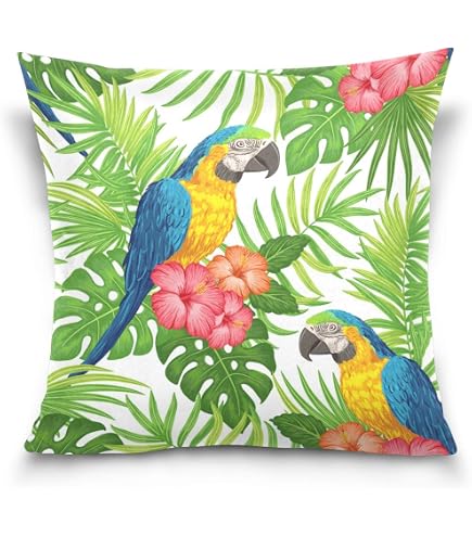 1x Baumwoll-Kissenbezug 40x40 Cm, Papagei Grün – Bedruckt Mit Kantha-Stickerei, Boho-Style Für Sofa & Wohnzimmer