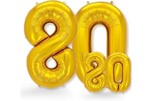 FUNXGO Palloncino Numero 80 Oro - due pezzi Uno grande e uno piccolo - Palloncini Compleanno Anni - Feste Decorazione di Compleanno Palloncino (Oro 80)