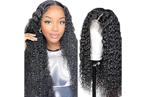 Salharer Parrucca Donna Capelli Veri Umani 13x1 Lace Front Wig Curly Wave Human Hair Wig Natural Black Wig Pre Plucked with Baby Hair 180% Density Hair 18 Pollice