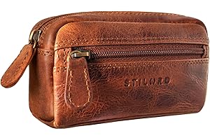 STILORD 'Neal' Cartera Llavero Cuero Pequeño Estuche para Llaves Vintage Organizador Monedero Tarjetero Anti RFID en Caja de Regalo, Color:Kara - Cognac