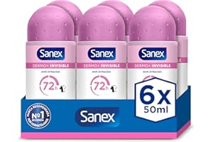 Sanex Dermo+ Invisible Desodorante Antitranspirante Roll-On 72 Horas 50ml – protección eficaz contra el sudor y el mal olor – dermatológicamente testado – contiene 0% alcohol* – protege de las manchas