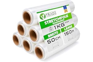 V1 Trade Film Etirable Demenagement - 6 Rouleaux Film Palette Transparent 50cm x 150m - Plastique Protection pour Colis et Meubles