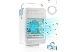 EASJOY Aire Acondicionado Portatil, Mini Enfriador de Aire Acondicionado, Enfriador de Agua 4 en 1, 4 velocidad del viento, humidificador de 2 niveles, aire acondicionado personal para habitación y oficina