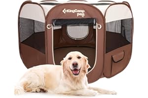 KingCamp Welpenlaufstall, Tierlaufstall, Tragbarer Welpenauslauf, Laufstall für Hunde, Katzen, Welpen, im Innen- und Außenbereich, für Wohnung mit Tragetasche und Hering, Khaki L