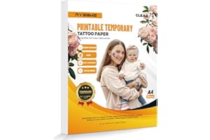 Ryebme Papel imprimible para transferir tatuajes temporales para impresoras láser y de inyección de tinta,Tatuajes personalizados DIY Pegatinas Tamaño A4 1 pack: 15 papeles (Transparente)