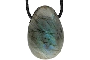 Lebensquelle Plus Labradorit Tropfenanhänger | Gebohrter Trommelstein Tropfen Anhänger mit Baumwollband | Hochwertiger Edelsteinanhänger