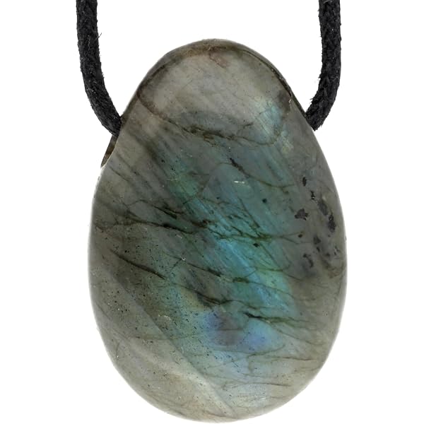 Lebensquelle Plus Angel Aura Rock Crystal Drop Pendant, Drilled Tumbled Stone Pendant with Cotton Band, Gemstone Pendant, Semi Precious Stone, rock crystal