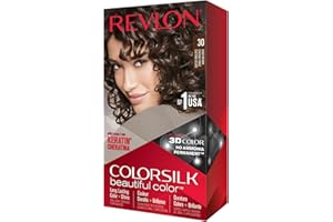 Revlon Colorsilk Beautiful Color Coloration Permanente Des Cheveux Avec Technologie Au Gel 3D Et Kératine, Teinture Avec Couvrance à 100% Des Cheveux Blancs, 30 Châtain Foncé