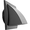 4'' Inch / 100 mm Exhaust Hood Vent with Rain Cover and Flap, Black/Anthracite, Indoor and Outdoor Air Vent Cover, HVAC Exhaust Vent Duct Cover, 6'' x 6'' Inch Exhaust Cap