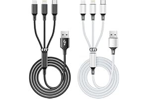 OURWORTL Multi Charging Cable 2 Packs, 3A 3 in 1 Fast Charging Cord,1.25M Nylon Braided Multiple USB Cable with iP Micro USB Type C Port for iPhone,Samsung,PS4, Tablet, Xiaomi and More（Black+Sliver）
