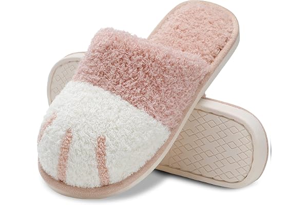 MAXTOP Söta djur tofflor damer Mjuk plysch katt tass tofflor med mysiga Memory Foam Slip-on inomhus utomhus tofflor Kreativa