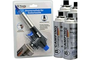 TronicXL Brûleur de cuisine + 4 cartouches chalumeau avec chalumeau à gaz pour crème brûlée, steak, barbecue, dessert, viande, cuisine, brûleur à gaz, mini set rechargeable