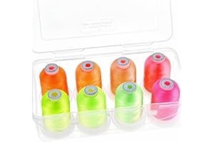 New brothread - 15 Opzioni - 8 Bobine a scatto da 1000m ogni Poliestere Filo di Ricamo Macchina con scatola di plastica di stoccaggio per Ricamo e Quilting - Neon Colour