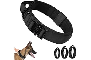 GOTANC Collare tattico per cani di taglia piccola, media e grande, con manico di controllo e fibbia in metallo, collare regolabile, per cani da lavoro speciali (nero, M)