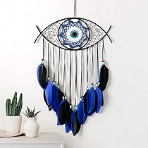 Acchiappasogni A Forma Di Luna Con Luci – Macramè Bohémien Blu – Decorazione Da Parete Per Camera Da Letto - 2