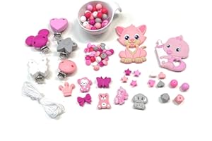 BABY J ART, Kit Iniziale ROSA fai da te catenella portaciuccio silicone, bambino, gancio/adattatore ciuccio mam (KIT INIZIALE). AZIENDA ITALIANA! (KIT INIZIALE 1) (KIT INIZIALE 1)
