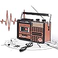 ADORZ Retro FM Radio, Cassette Player and Recorder with AM/SW Radio Analogue Tuning, USB/TF Card Player, Built-in Microphone, Battery/Mains Powered, Suitable for Travel and Camping