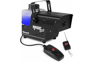 BeamZ RAGE 600 - Máquina de humo de 600 W, depósito 500ml iluminado, calentamiento rápido en 2 minutos, salida de humo de 65m³ por minuto, mando a distancia con cable de 3 metros y mando inalámbrico