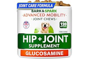 BARK&SPARK Joint Supplement for Senior & Adult Dogs – Glucosamine & Chondroitin for Mobility Support – Hip & Joint Care Chews – Made in the UK – 120 Soft Treats