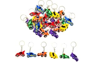 Tazweeq 30 Pcs Car Keyring Set for Kids, Silicone Race Car Keychains for Children Birthday Party Favours, Race Car Keyring Car Themed Party Supplies for Birthday Party