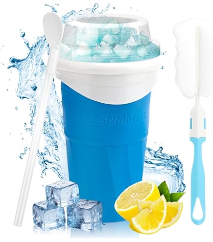 Tazza Slushy Maker Portatile - 500 Ml In Silicone Per Granite Fatte In Casa | Con Cucchiaio-Cannuccia 2 In 1 | Colore Blu - Foto 12
