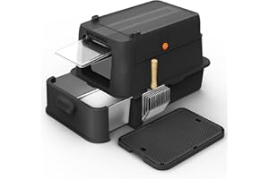 Wooaidagg Stainless Steel Cat Litter Tray with Lid, Large Covered Metal Cat Litter Box with Scoop and Mat,Odour Control,Non Stick Surface,Easy Clean (Black)