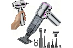 Bwaliffury Aspirador de Mano Potente, 4 En 1 25000 Pa Aspiradora Coche, Pantalla Led, Soplador y Aspirador, Aspirador sin Cable para Coche, para Uso en la Oficina, el hogar, la Cocina, 6000mAh (Gris)