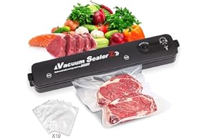 SUYAMIR Macchina Sottovuoto per Alimenti,2 in 1 Sigillatore Sottovuoto per Alimenti Portatile, Sottovuoto per Alimenti Freschi sia Secchi che Umidi,Macchina per Sottovuoto Professionale con 10 Sacchetti