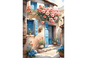 DPHERO Maison Bricolage Diamond Painting, 5D DIY Fleurs Diamant Painting Kit Complet,Vintage Peinture Diamant Artisanat Strass Painting pour Adultes Enfants, Décoration Intérieur 30x40cm