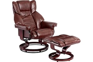 Blisswood Recliner Chair With Footstool, Swivel Recliner Sofa Chair Armchair Lounge 135° Reclining High Back Ergonomic Couch Bed Upto 160kg Weight Capacity With Tilting Lock (Pu Brown)