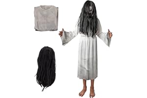 Gojoy shop- Disfraz de Niña Maldita para Niñas (Contiene:Peluca Negro,Vestido y Mochila de Cuerdas.4 Tallas Diferentes)