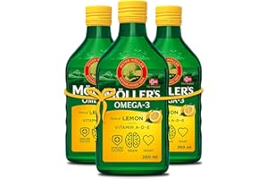 Möller's Omega 3 Huile de foie de morue, complément alimentaire nordique EPA, DHA, vitamines A, D, E, certifiée Superior Taste Award, naturelle et très pure, marque de 165 ans, citron, 3 x 250 ml