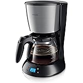 Philips Filtre Kahve Makinesi, 1,2 Lt Kapasite, Otomatik Kapanma, Cam Demlikli, Kolay Doldurma, Zamanlayıcı, Siyah ve Metal, 