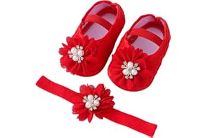 YILEEGOO Baby Girls Sequin Glitter Shoes Soft Sole Prewalker Mary Jane Princess Party Dress Crib Shoes with Bowknot Headband