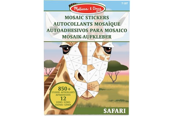 Melissa & Doug Blocs d'autocollants mosaïque - Safari, 12 scènes colorées à compléter avec plus de 850 autocollants, Livres d'activités, Loisirs créatifs pour filles et garçons, 3+